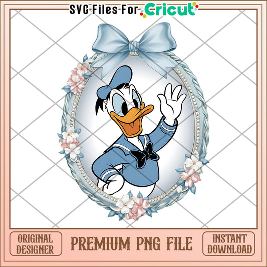 Donald Duck in a Floral Frame, Premium PNG Digital Download