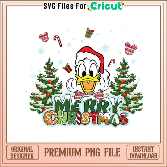 Donald duck christmas two pine tree png, donald duck christmas png