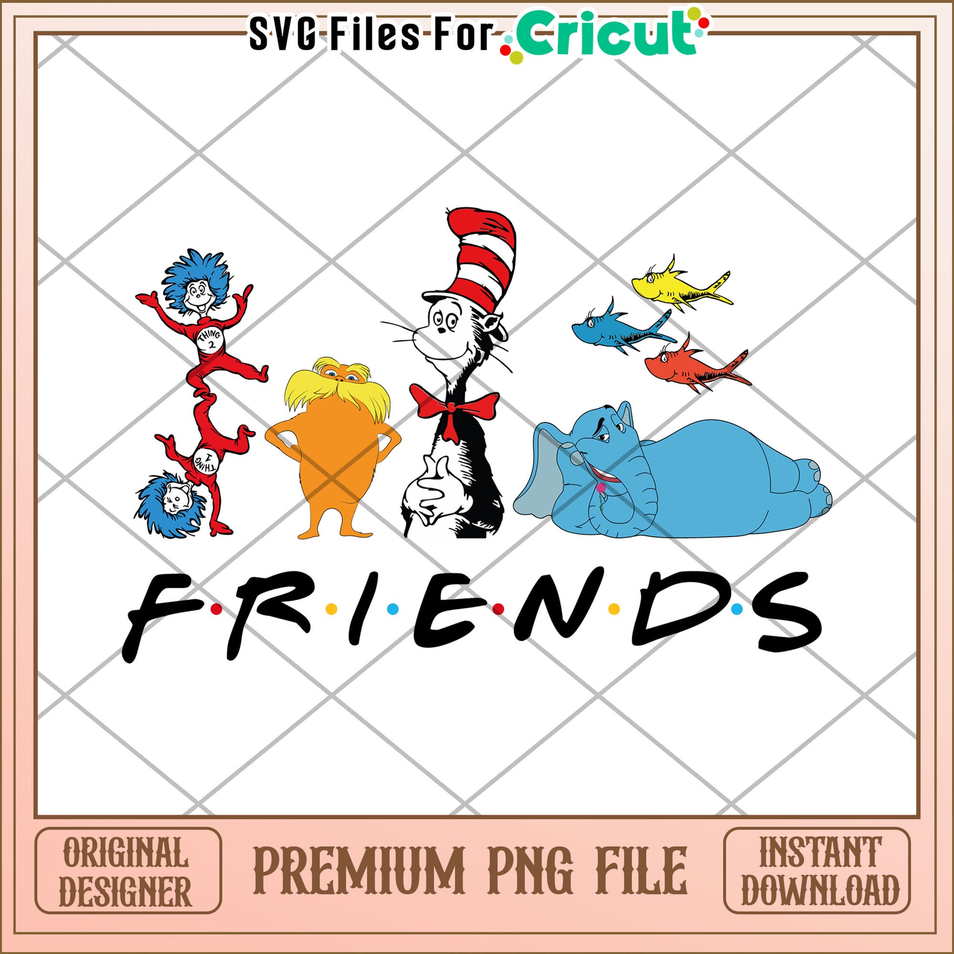 Dr. Seuss Friends Characters PNG Design for Instant Download
