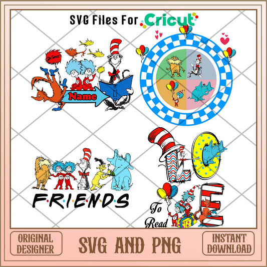Dr Seuss cute friends art svg bundle