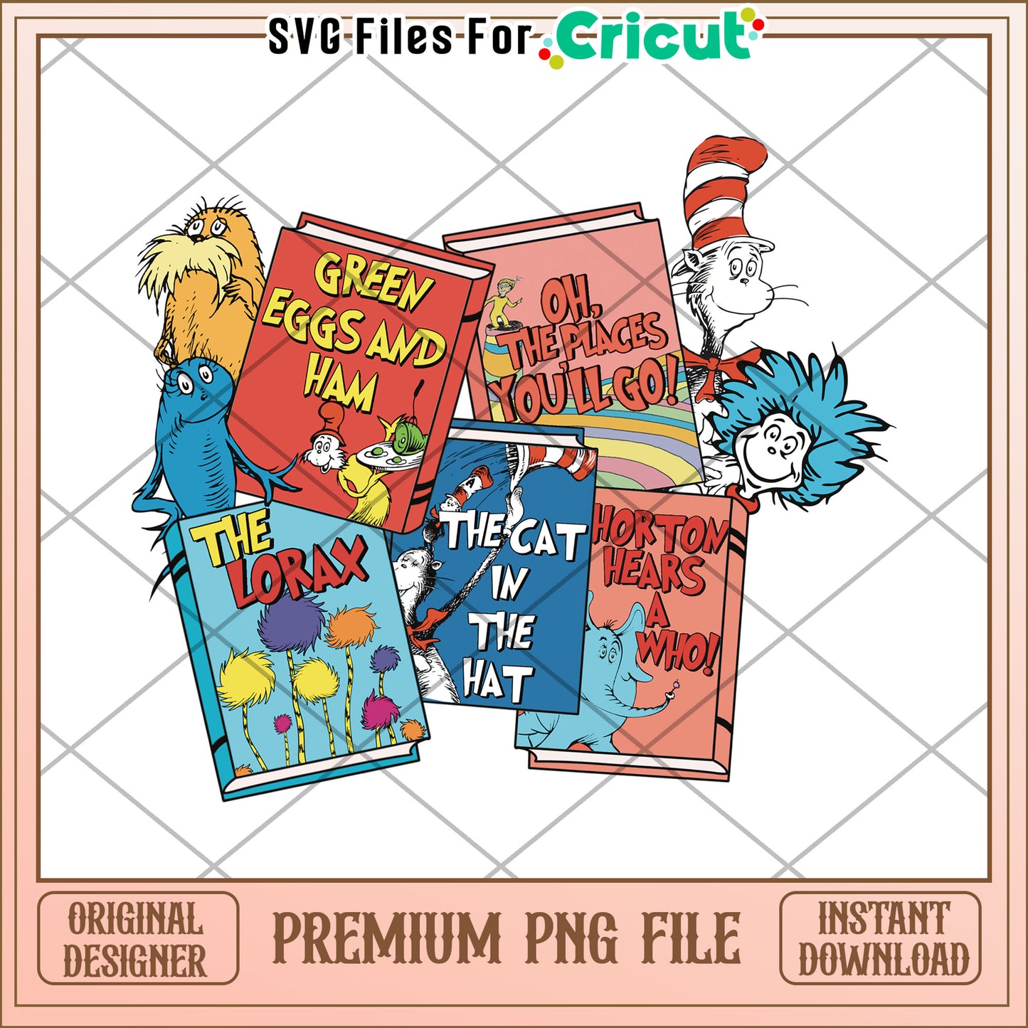 Dr Seuss Book Stack PNG Sublimation