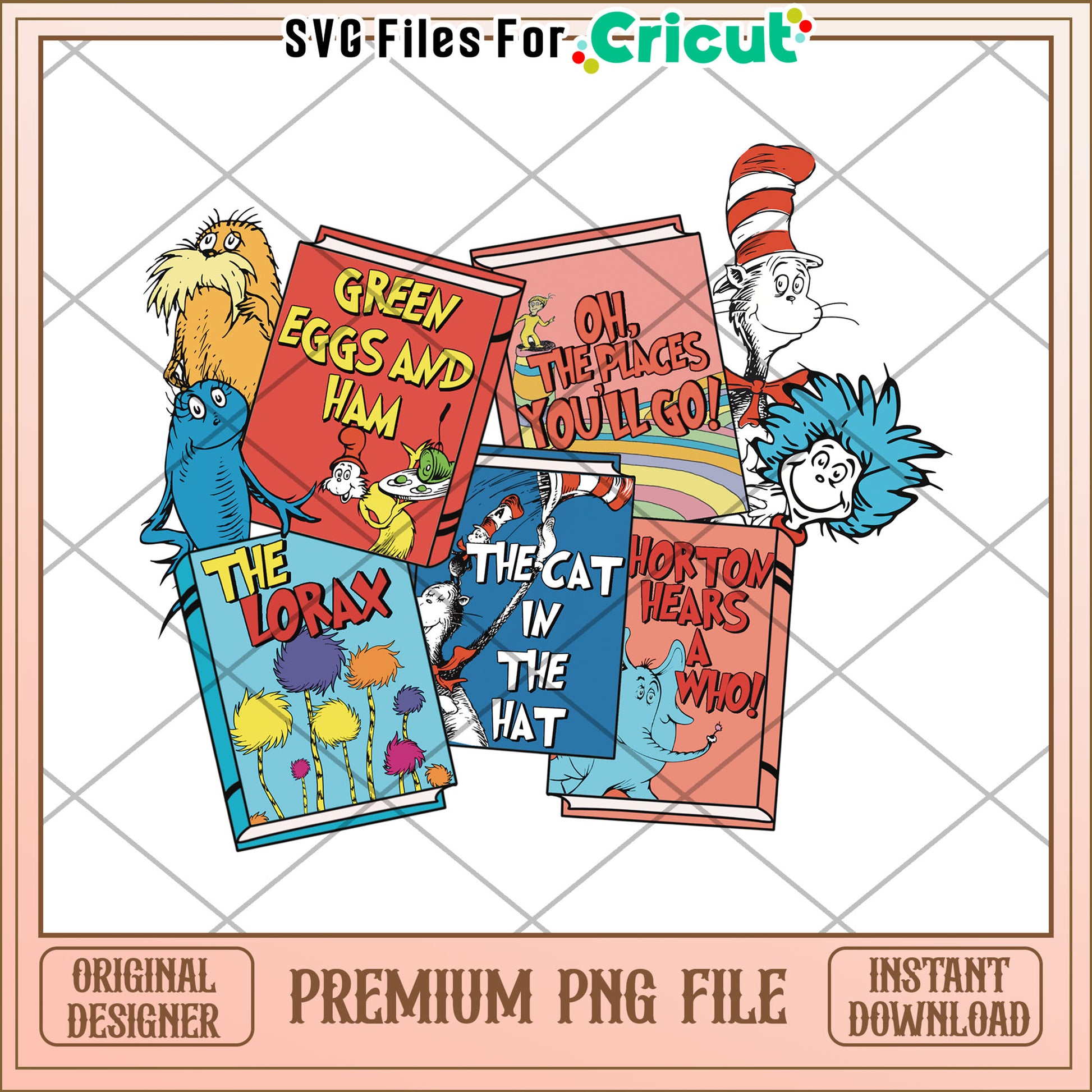Dr Seuss Book Stack PNG Sublimation
