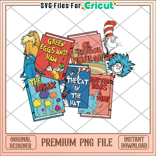 Dr Seuss Book Stack PNG Sublimation