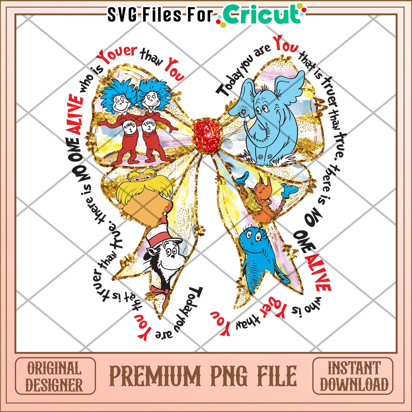 Dr Seuss Bow PNG Sublimation Design