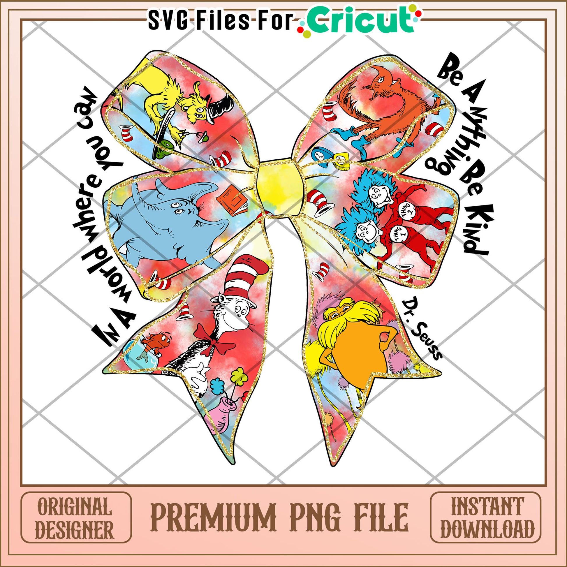 Dr Seuss Colorful Bow PNG File for Crafting Projects