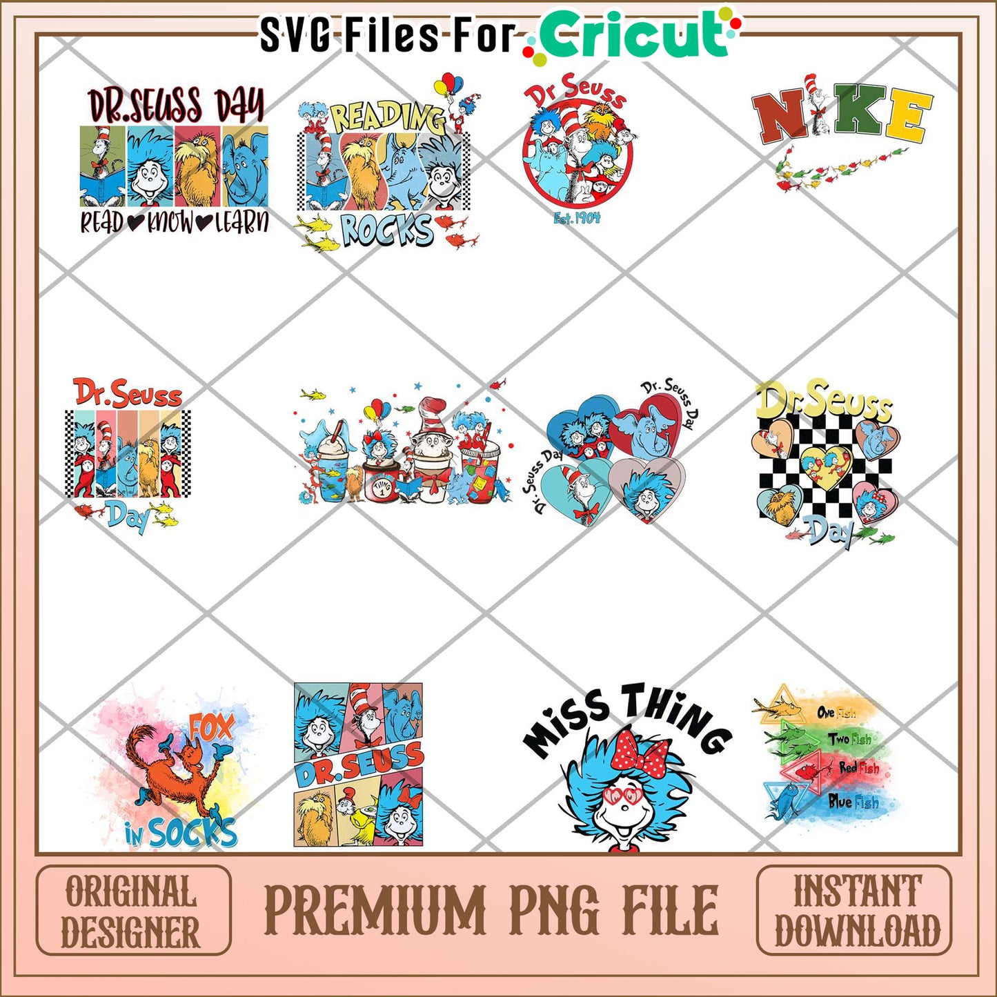 Dr Seuss Day Bundle PNG Reading Designs for Crafts