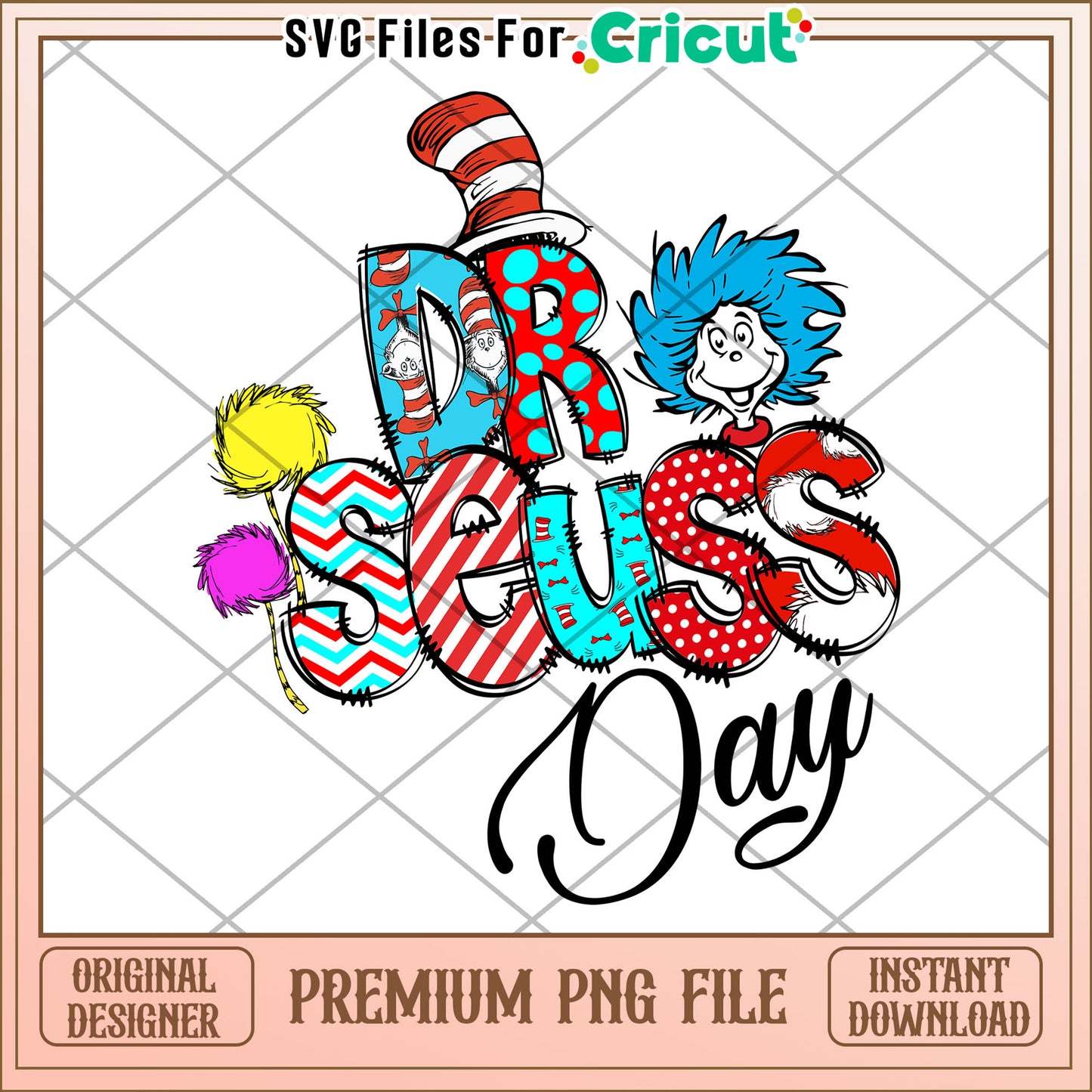 Dr Seuss Day Colorful PNG Design for Instant Download