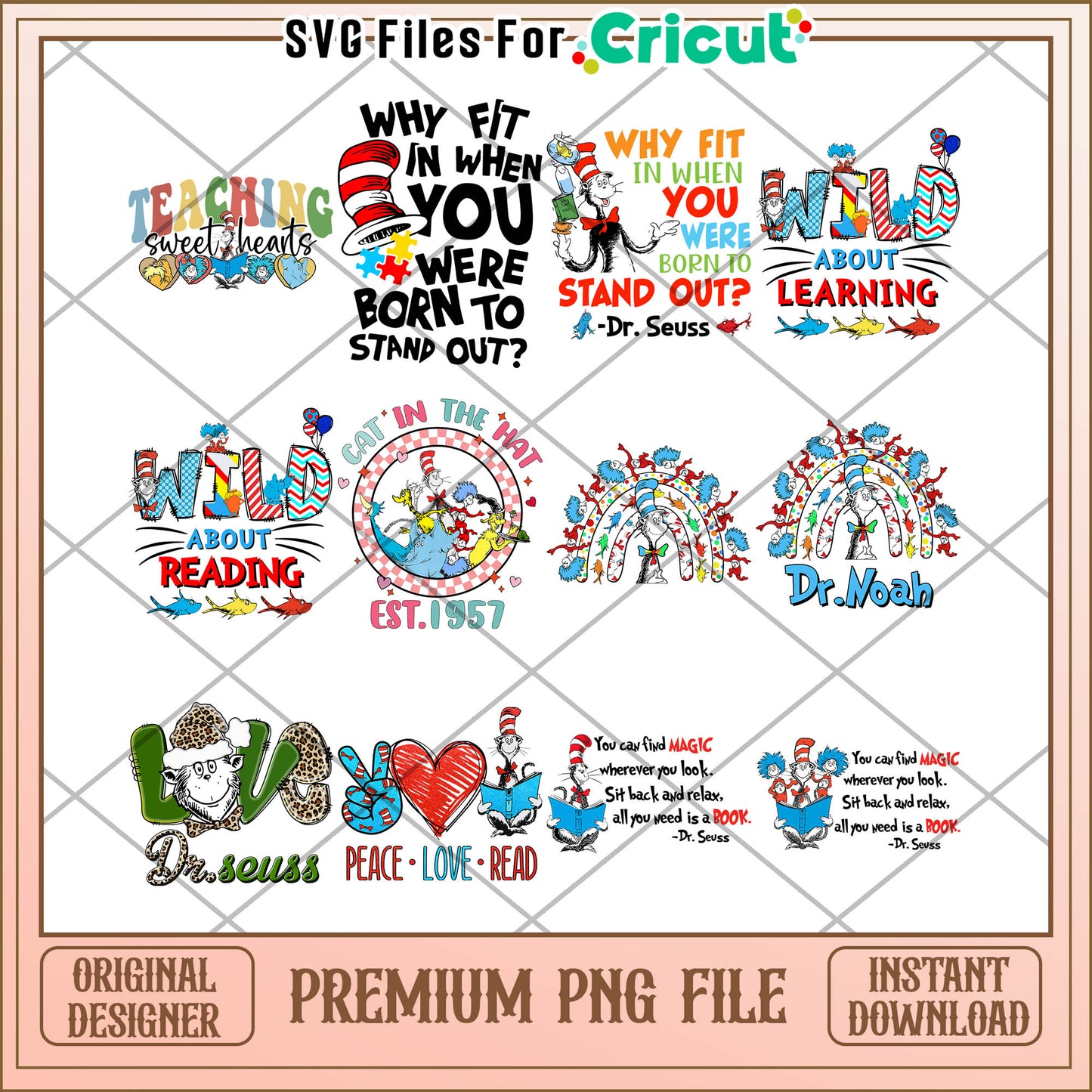 Dr Seuss Inspirational Quote Bundle for Teachers PNG File