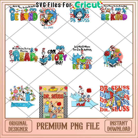Dr Seuss Inspirational Quotes Bundle PNG for Kids 2023