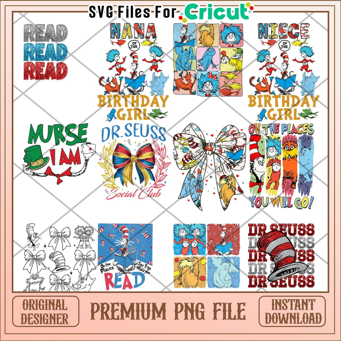 Dr Seuss Inspired Birthday Bundle Premium PNG Graphics