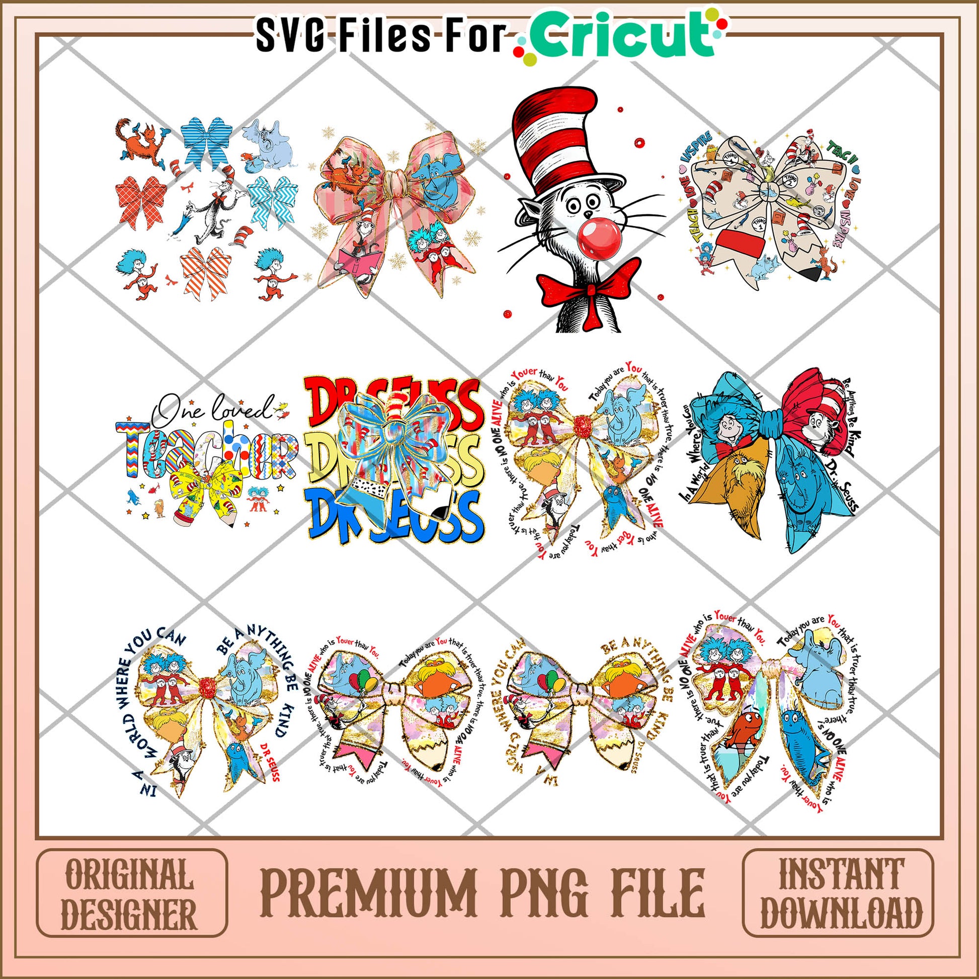 Dr Seuss Inspired Bow Bundle Premium PNG Collection Download