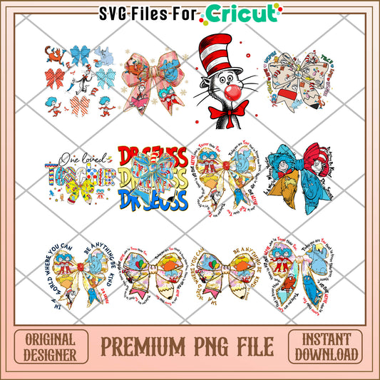 Dr Seuss Inspired Bow Bundle Premium PNG Collection Download