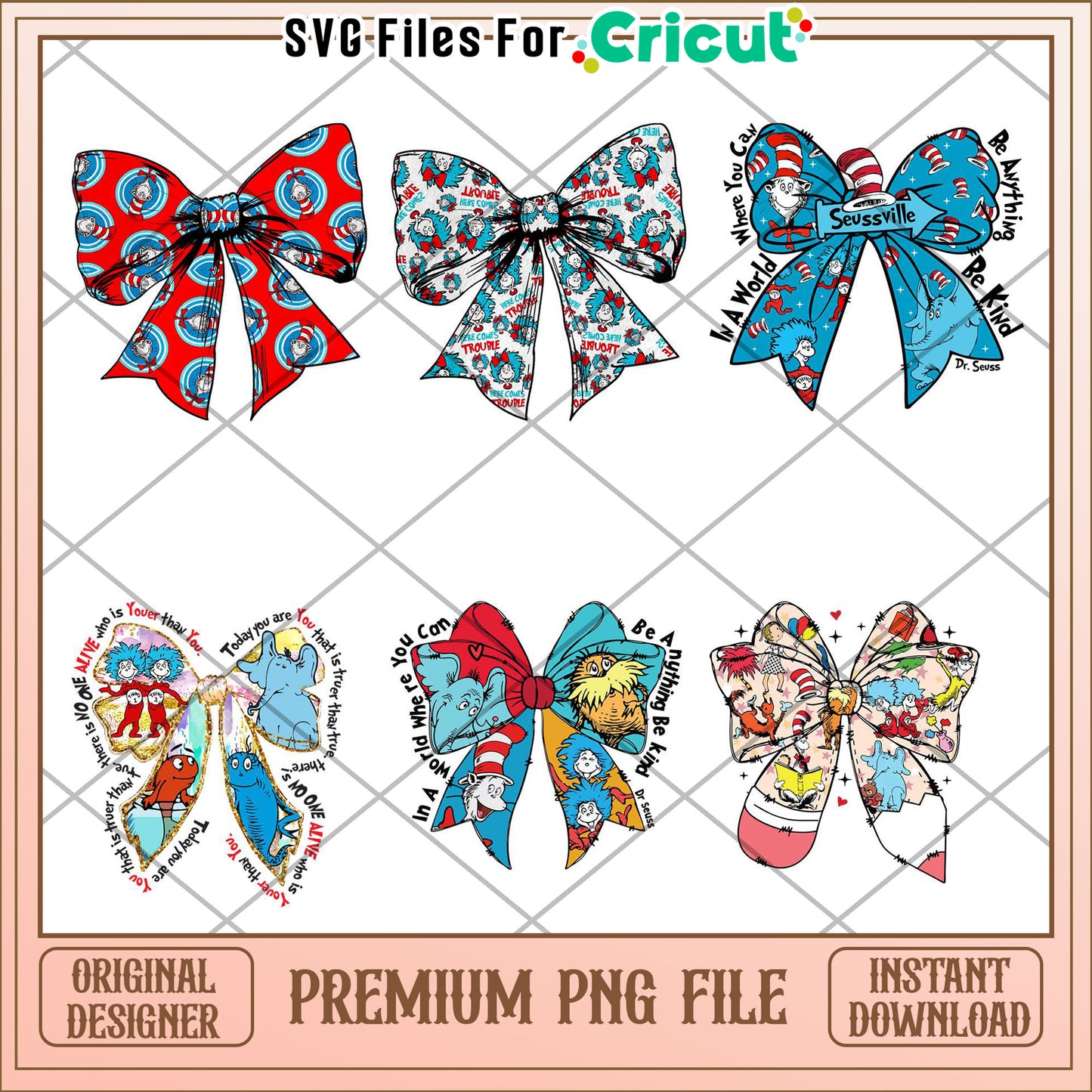 Dr Seuss Inspired Bow Bundle Premium PNG Instant Download