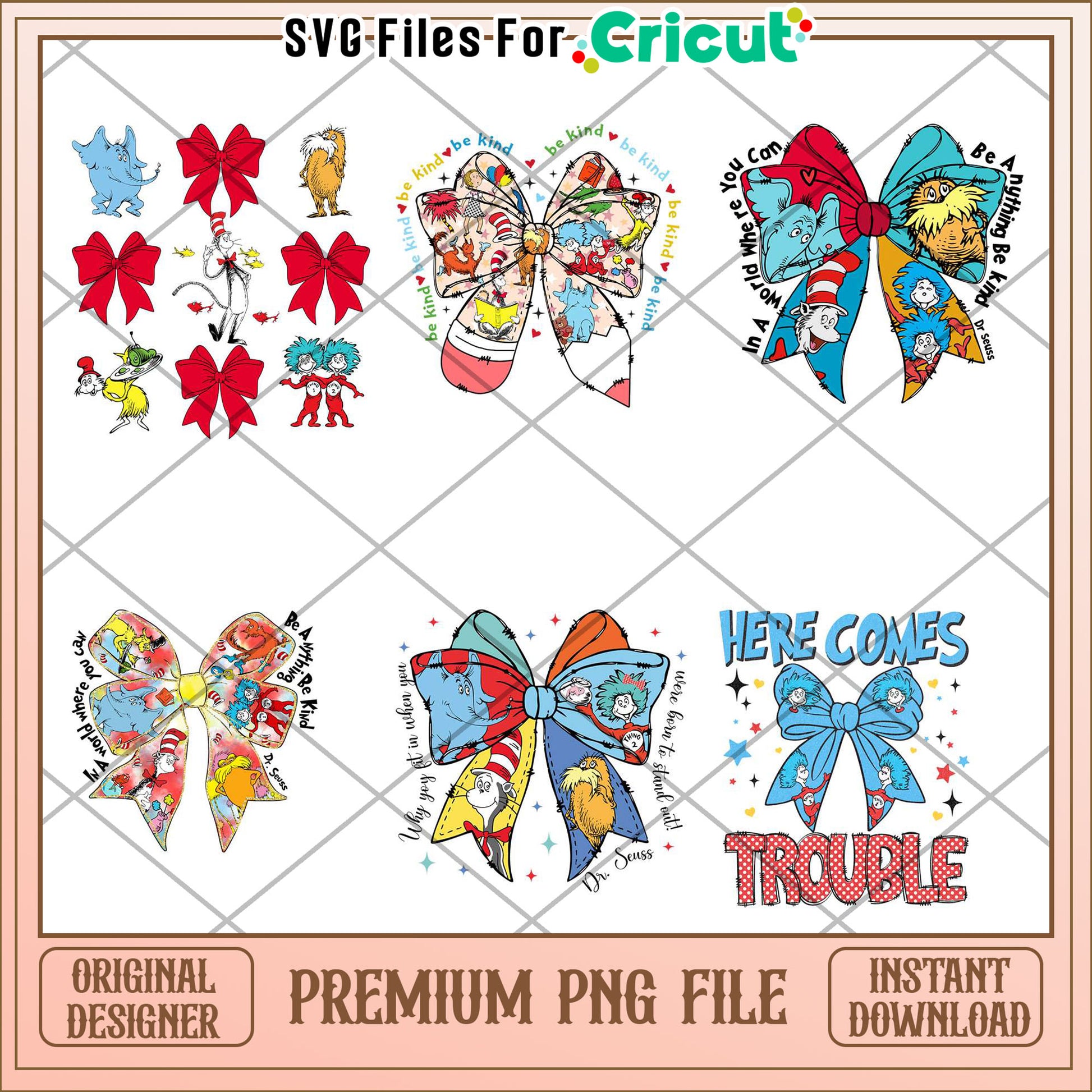 Dr Seuss Inspired Bow PNG Bundle for Crafting Projects