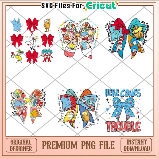 Dr Seuss Inspired Bow PNG Bundle for Crafting Projects