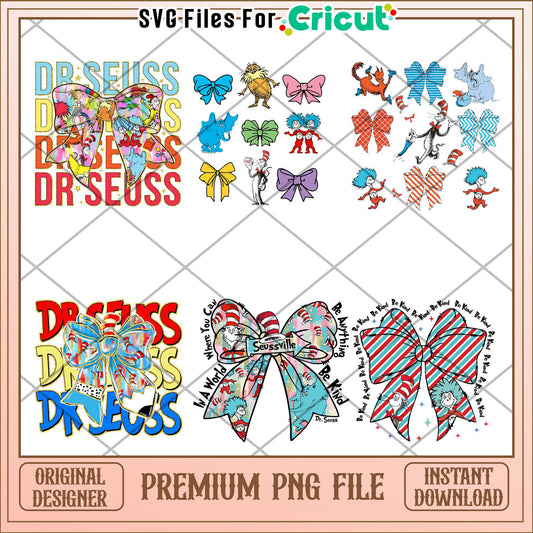 Dr Seuss Inspired Bow PNG Bundle for Creative Projects