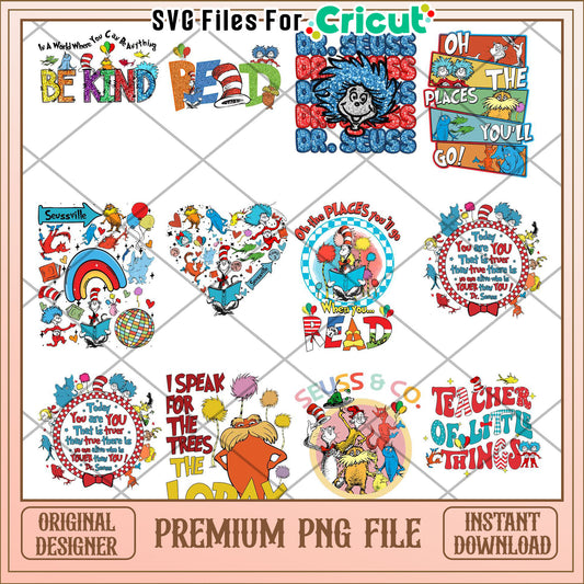 Dr Seuss Inspired Bundle PNG Colorful Quotes for Kids