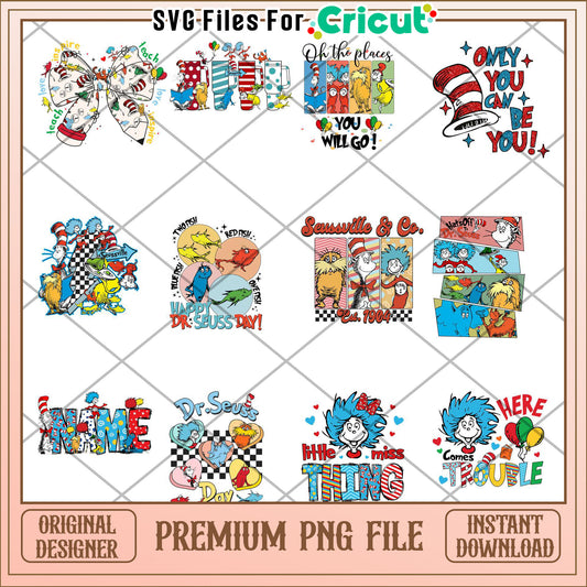 Dr Seuss Inspired Bundle Premium PNG Instant Download Pack