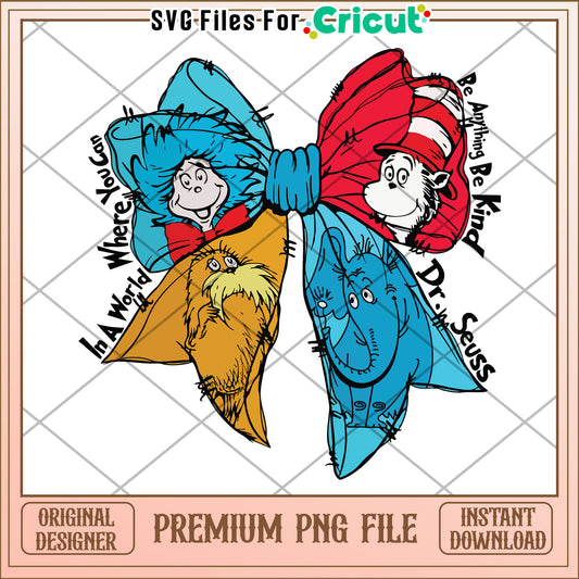 Dr Seuss Inspired Colorful Bow PNG File for Crafts