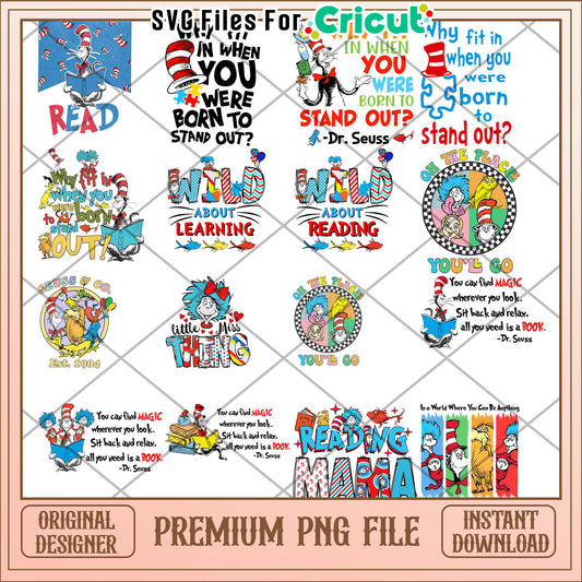 Dr Seuss Inspired Reading Bundle PNG Instant Download File