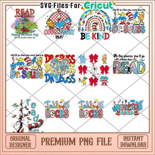 Dr Seuss Inspired Reading Bundle Premium PNG Download