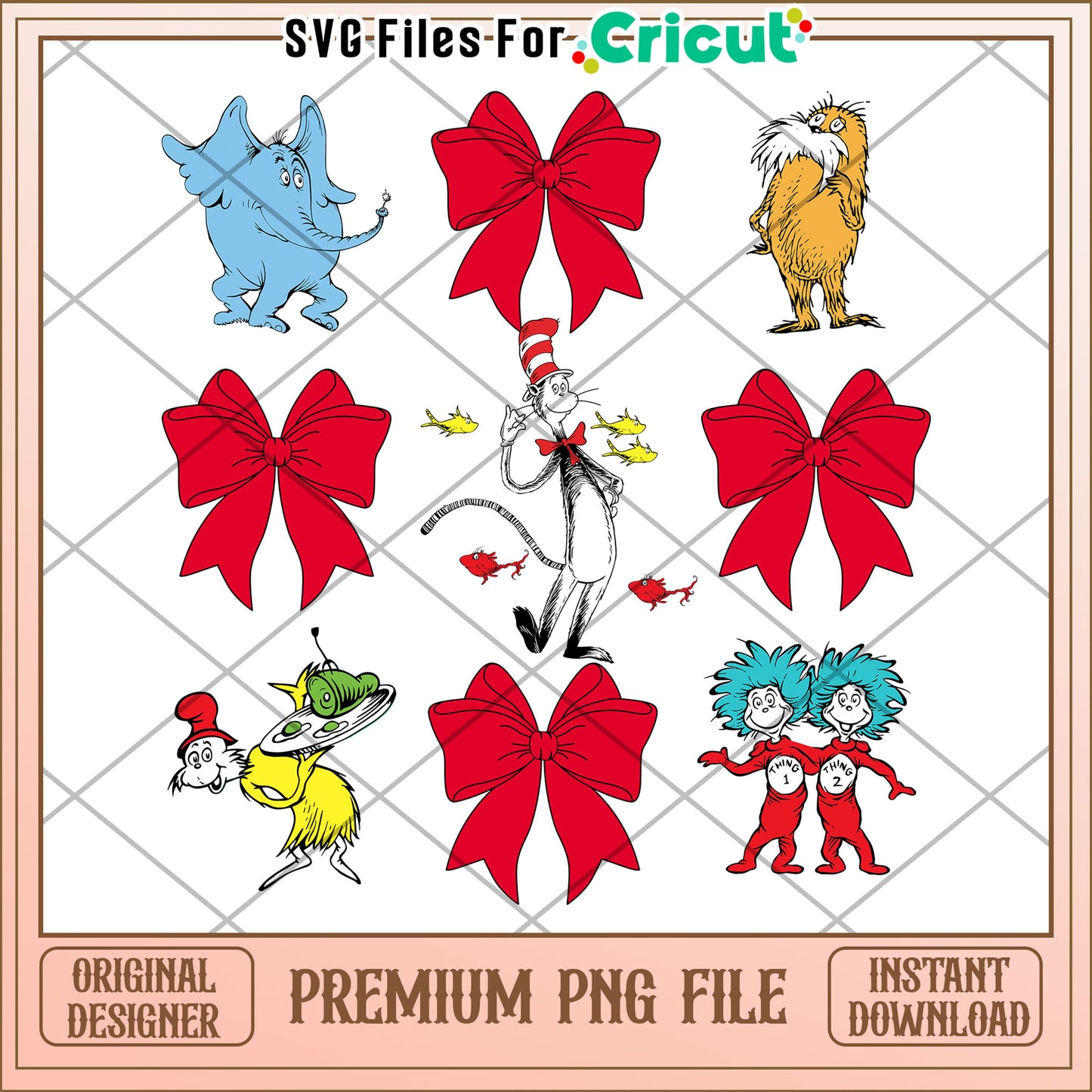 Dr Seuss PNG Characters & Bows - Instant Download