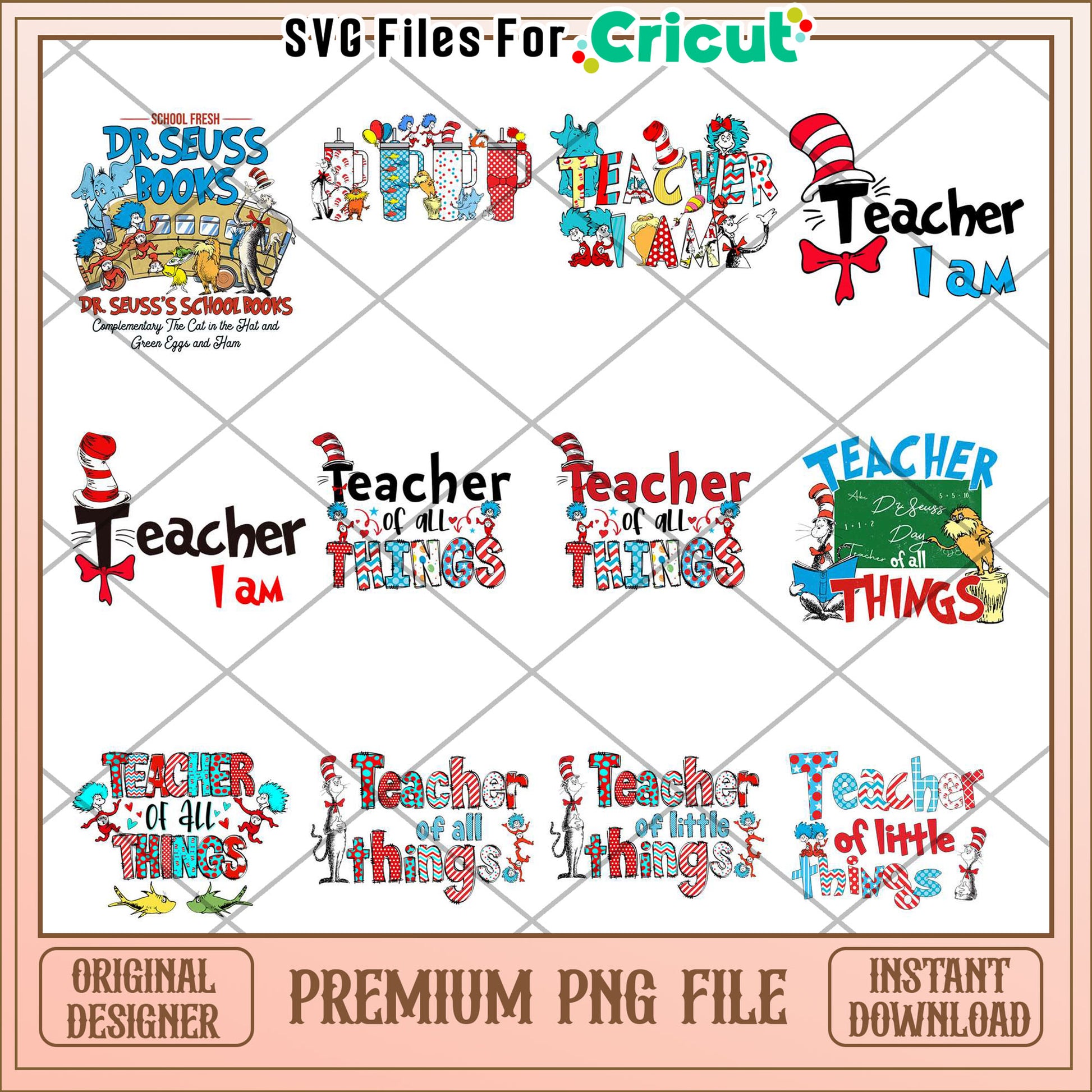 Dr Seuss Teacher Themed PNG Bundle for Creative Projects