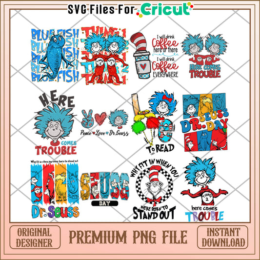 Dr Seuss Themed PNG Bundle Fun Designs for Kids Crafts