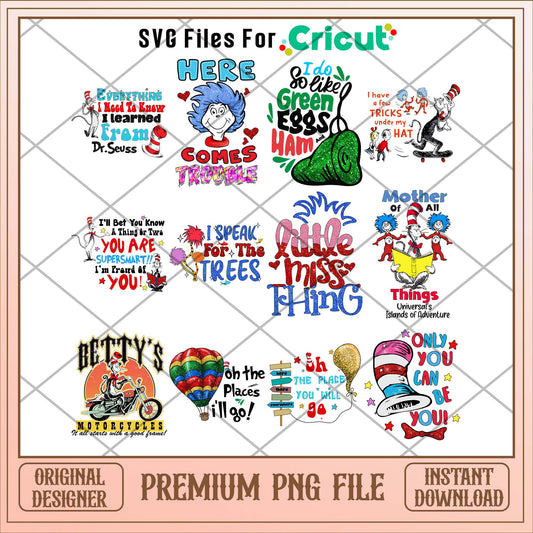 Dr Seuss cartoon quote characters png bundle