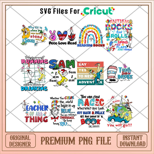 Dr Seuss cartoon quotes png bundle