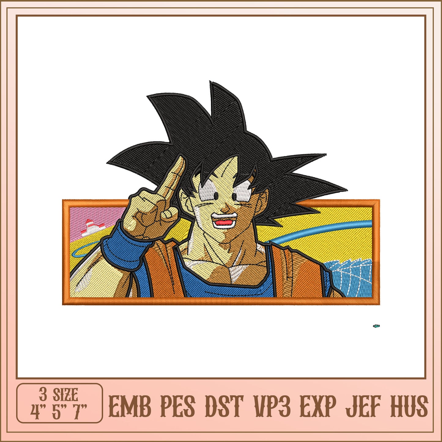 Dragon Ball Goku Embroidery Design for Machine 3 Sizes Available