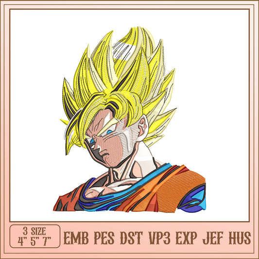 Dragon Ball Super Goku Embroidery Design Multiple Sizes Available