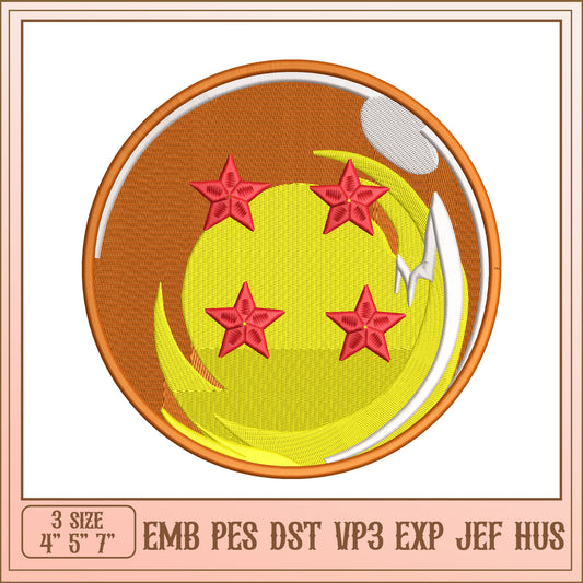 Dragon Ball Z Four Star Ball Embroidery Design