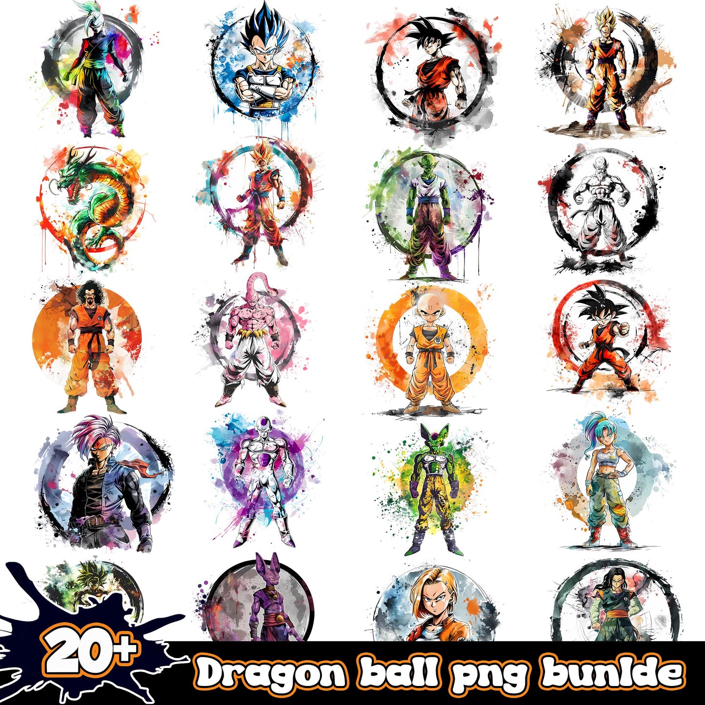 Dragon ball characters watercolor bundle png, dragon ball z character​​ png