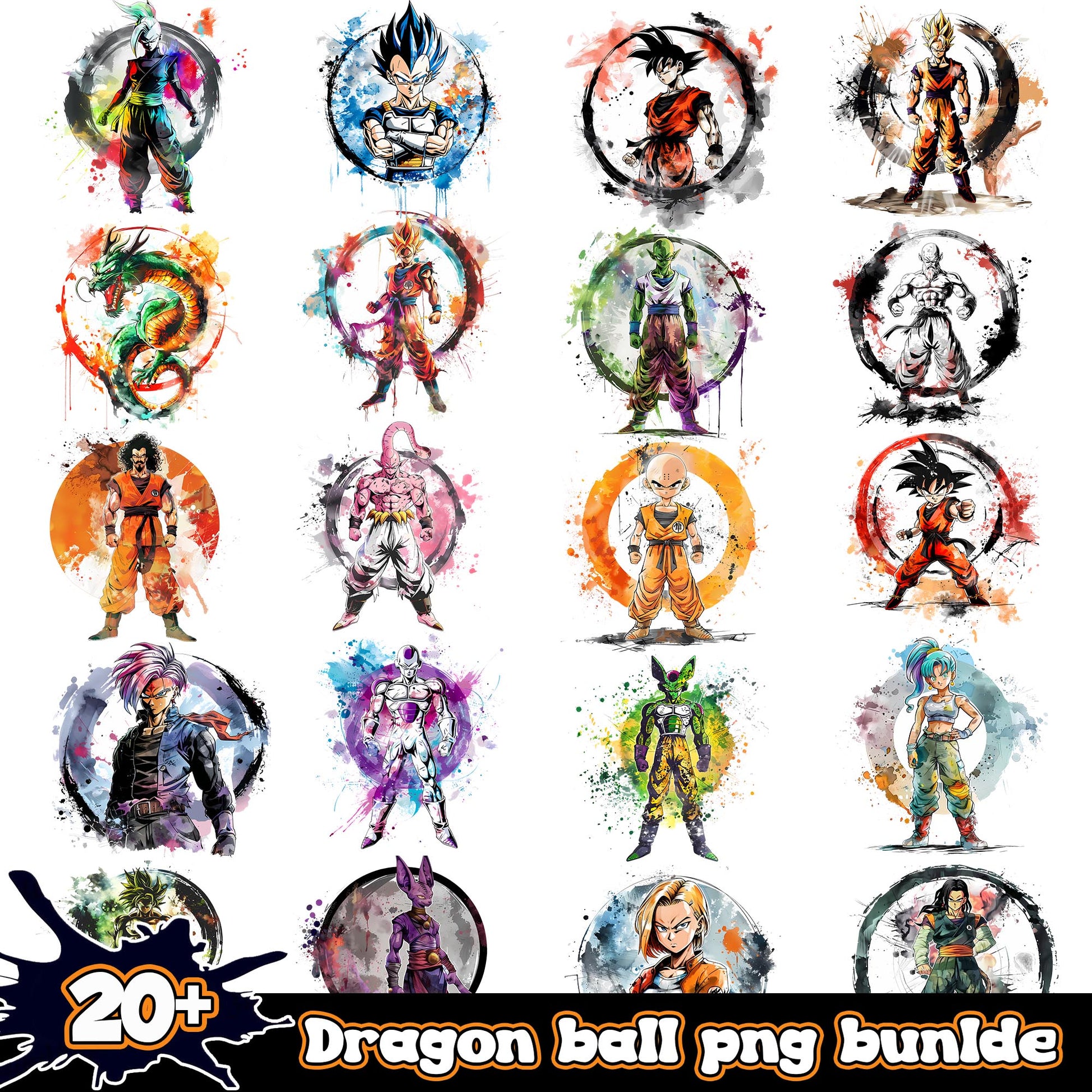 Dragon ball characters watercolor bundle png, dragon ball z character​​ png