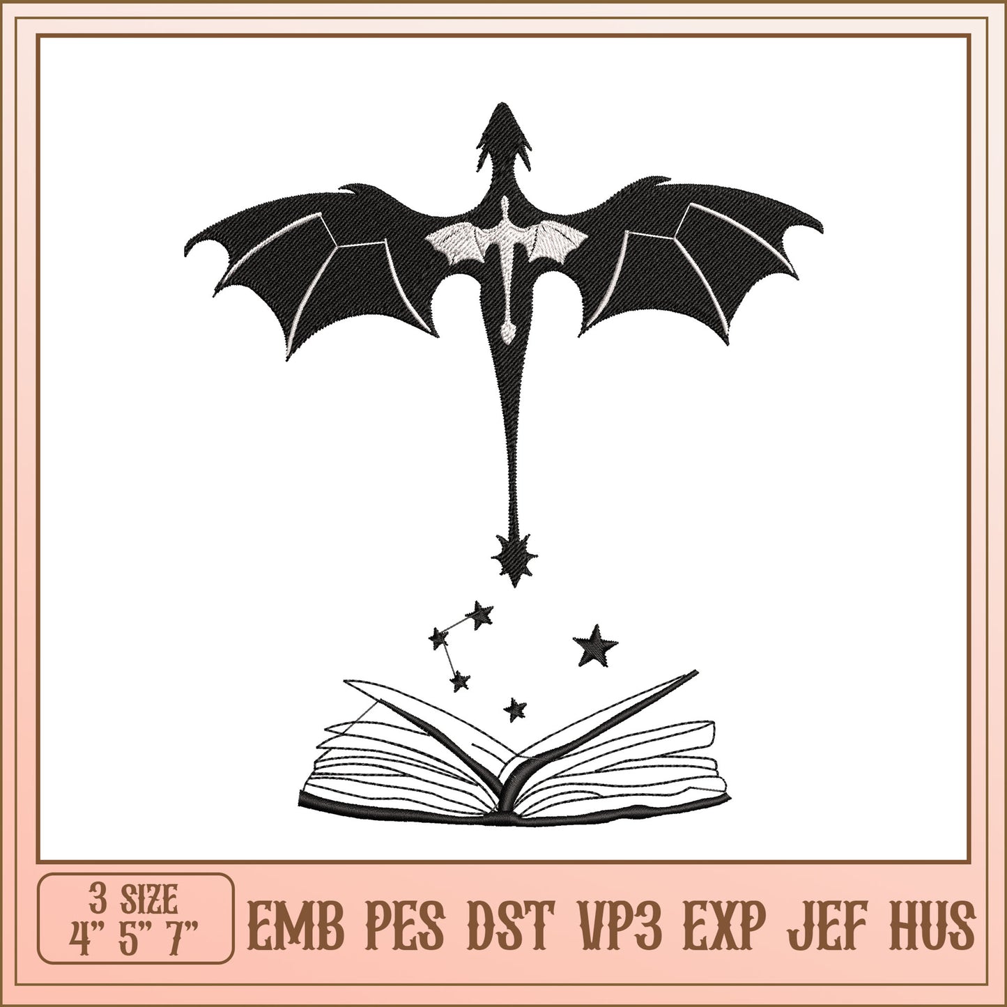 Dragon Book Embroidery Design 4x5x7 Inch