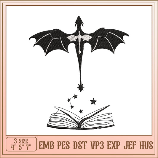 Dragon Book Embroidery Design 4x5x7 Inch