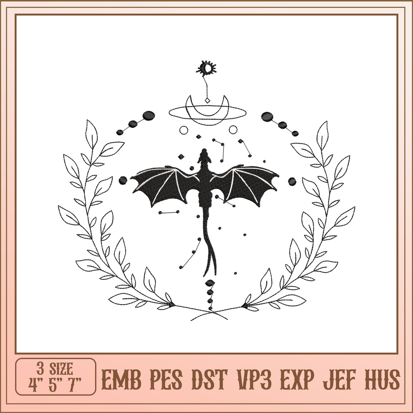 Dragon Embroidery Design 3 Sizes
