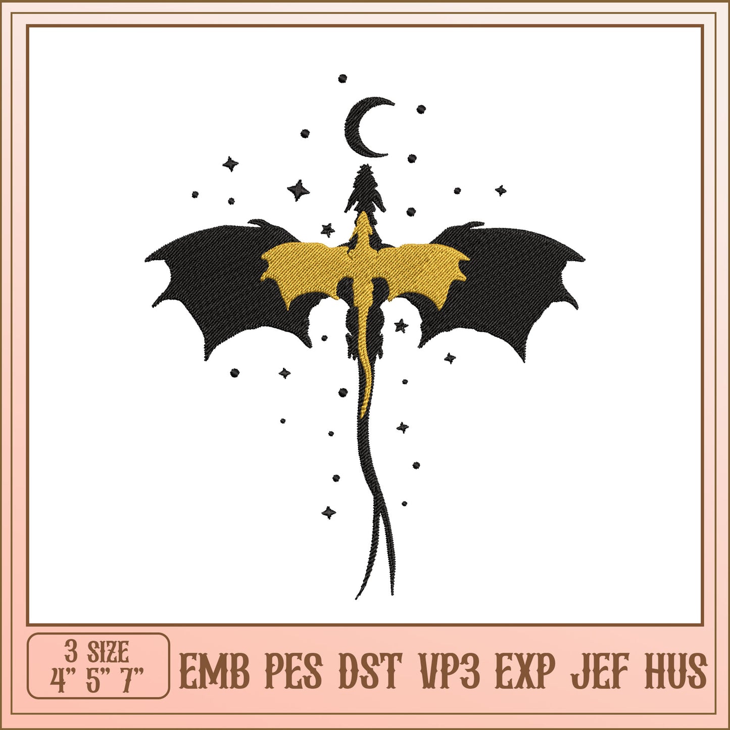Dragon Embroidery Design 3 Sizes EMB PES DST