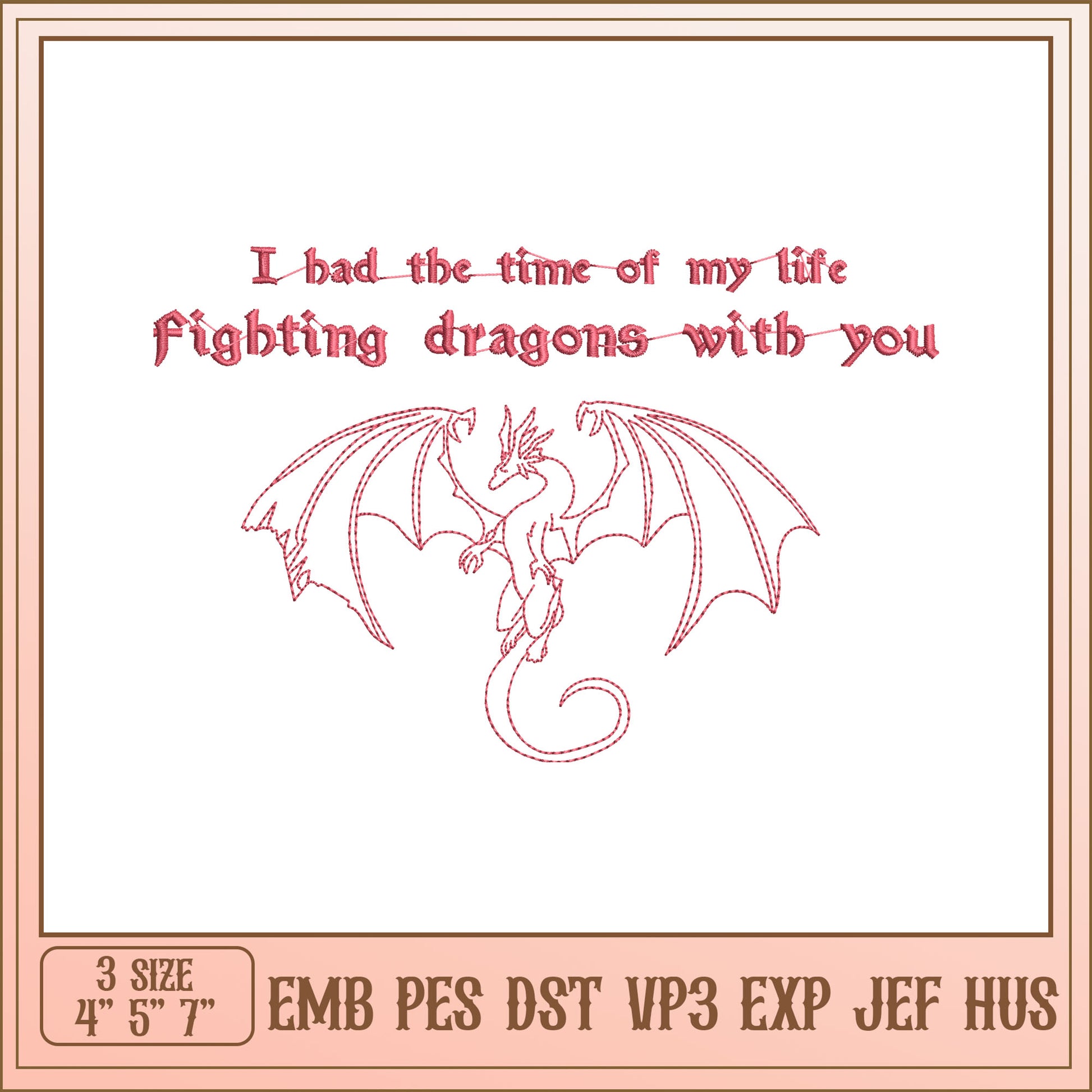 Dragon Embroidery Design 3 Sizes