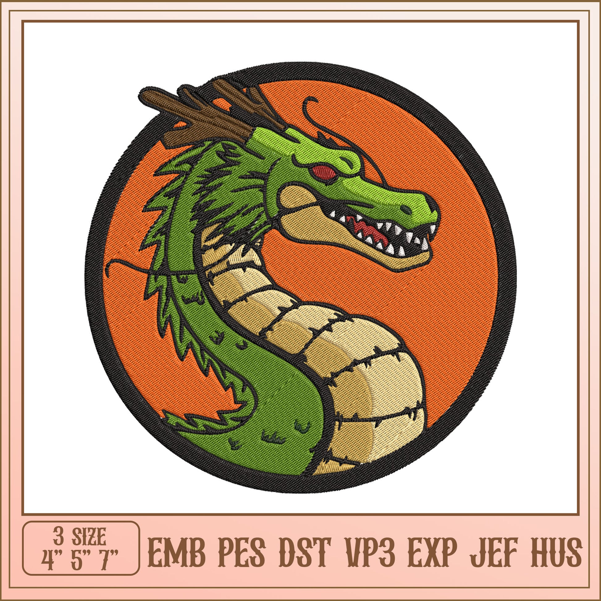 Dragon Embroidery Design 4x7 Inch