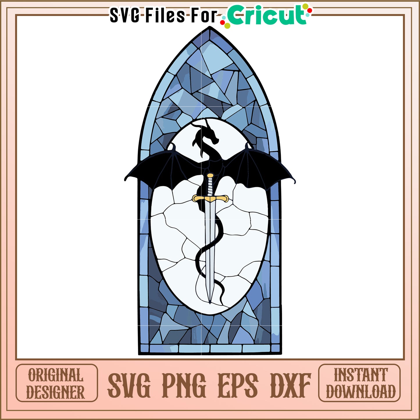 Dragon Sword Stained Glass SVG Cut File