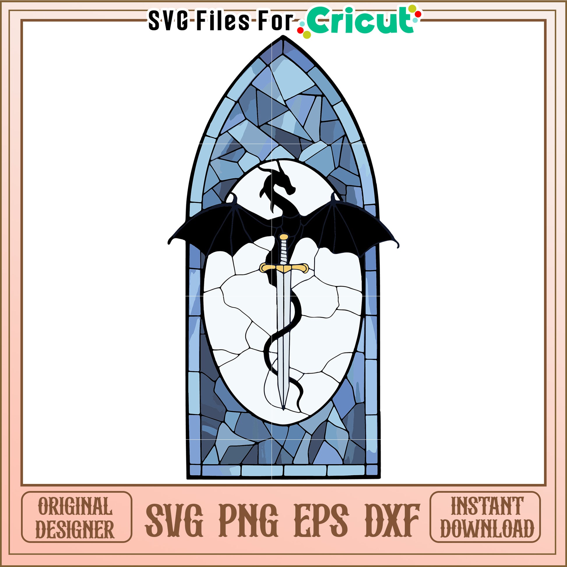 Dragon Sword Stained Glass SVG Cut File
