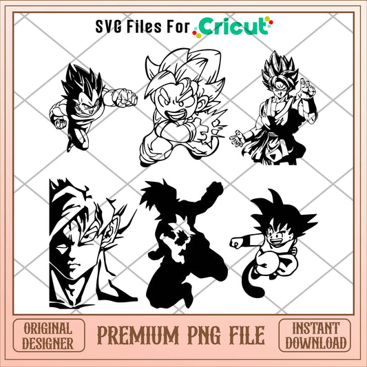 Anime Dragon balls Songoku black and white png bundle