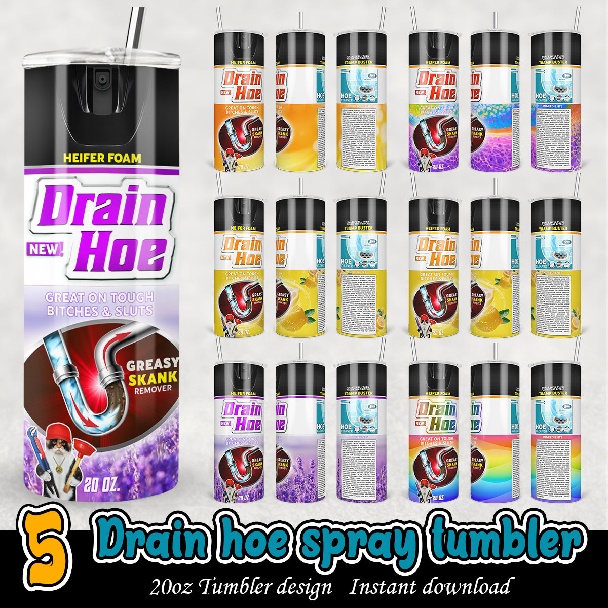 Drain Hoe Spray Tumbler Wrap, Drain Hoe 20oz tumbler bundle