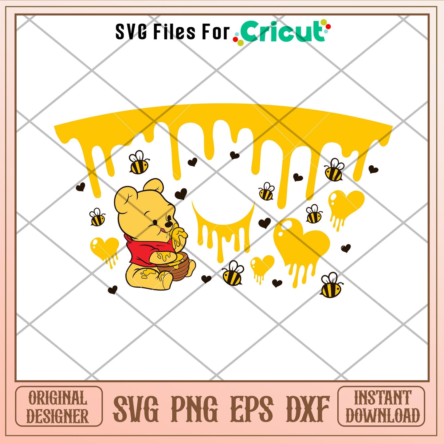 Dripping Heart Honey Bear Full Wrap, Dripping Heart Honey Pooh Bear Full Wrap Svg