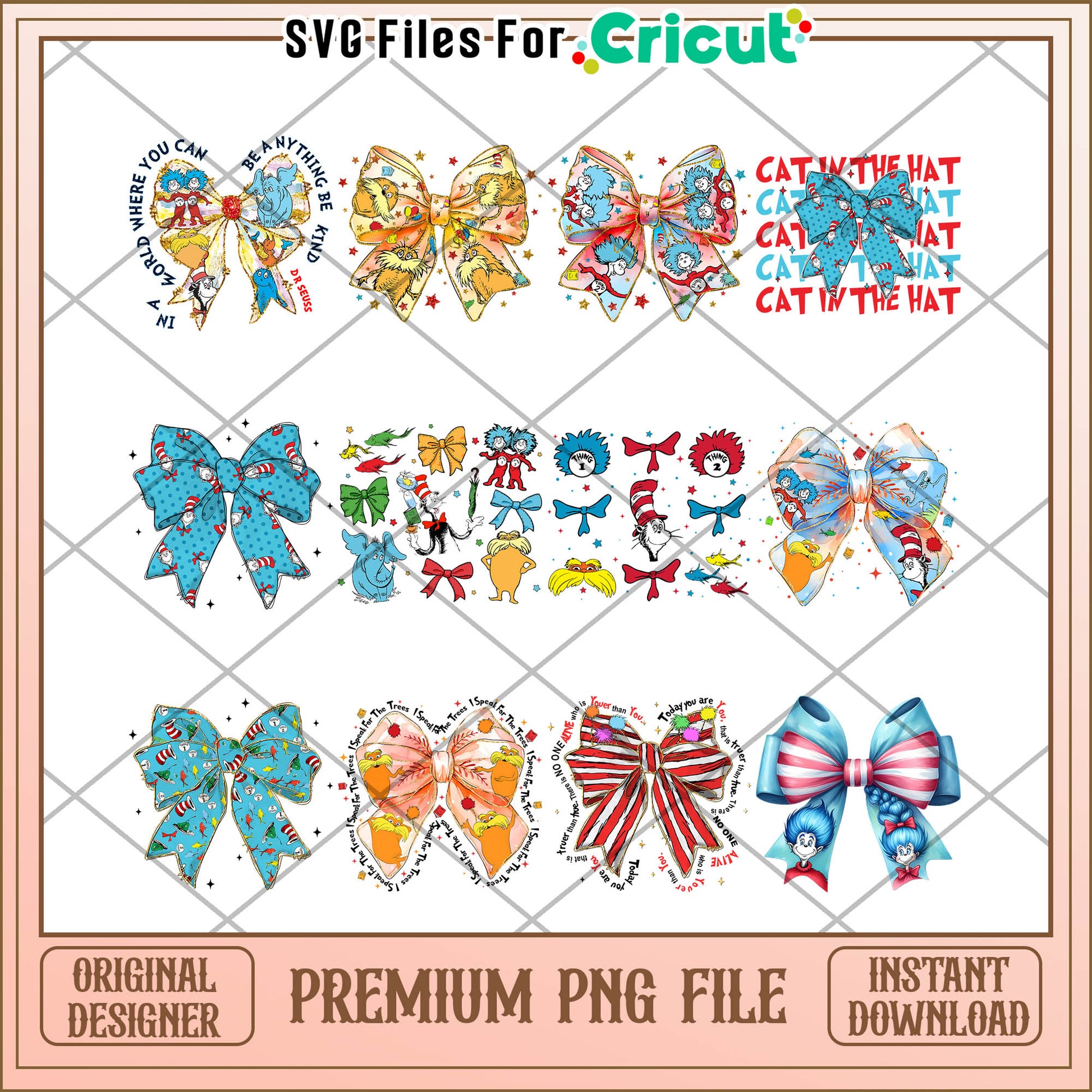 Dr seuss Cat in the Hat Bow Bundle PNG Instant Download
