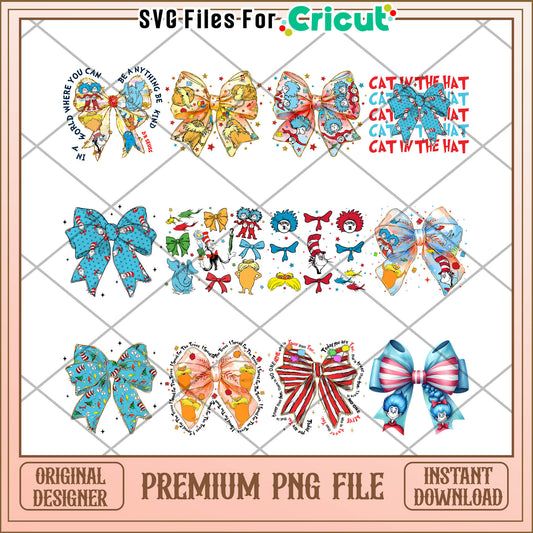 Dr seuss Cat in the Hat Bow Bundle PNG Instant Download