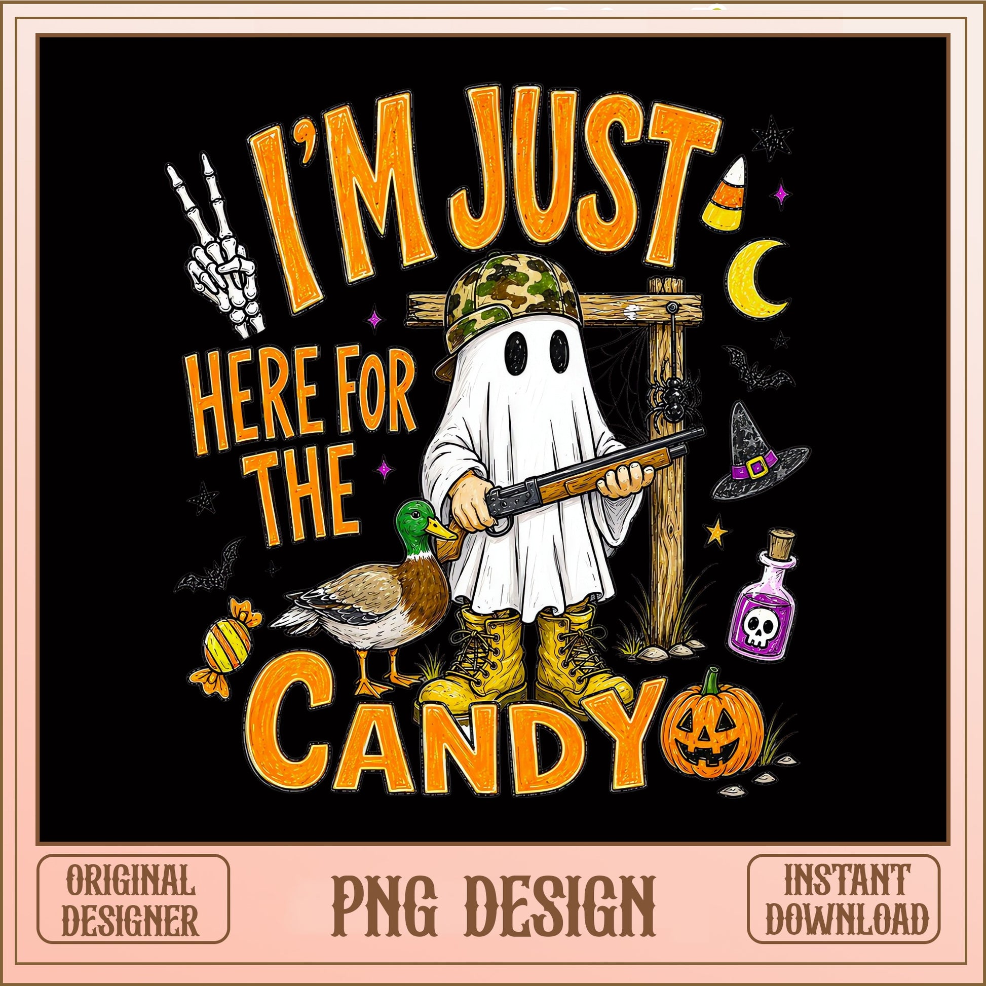 Duck Hunter Ghost Halloween PNG, Im Just Here For Candy PNG, Hunting Ghost PNG