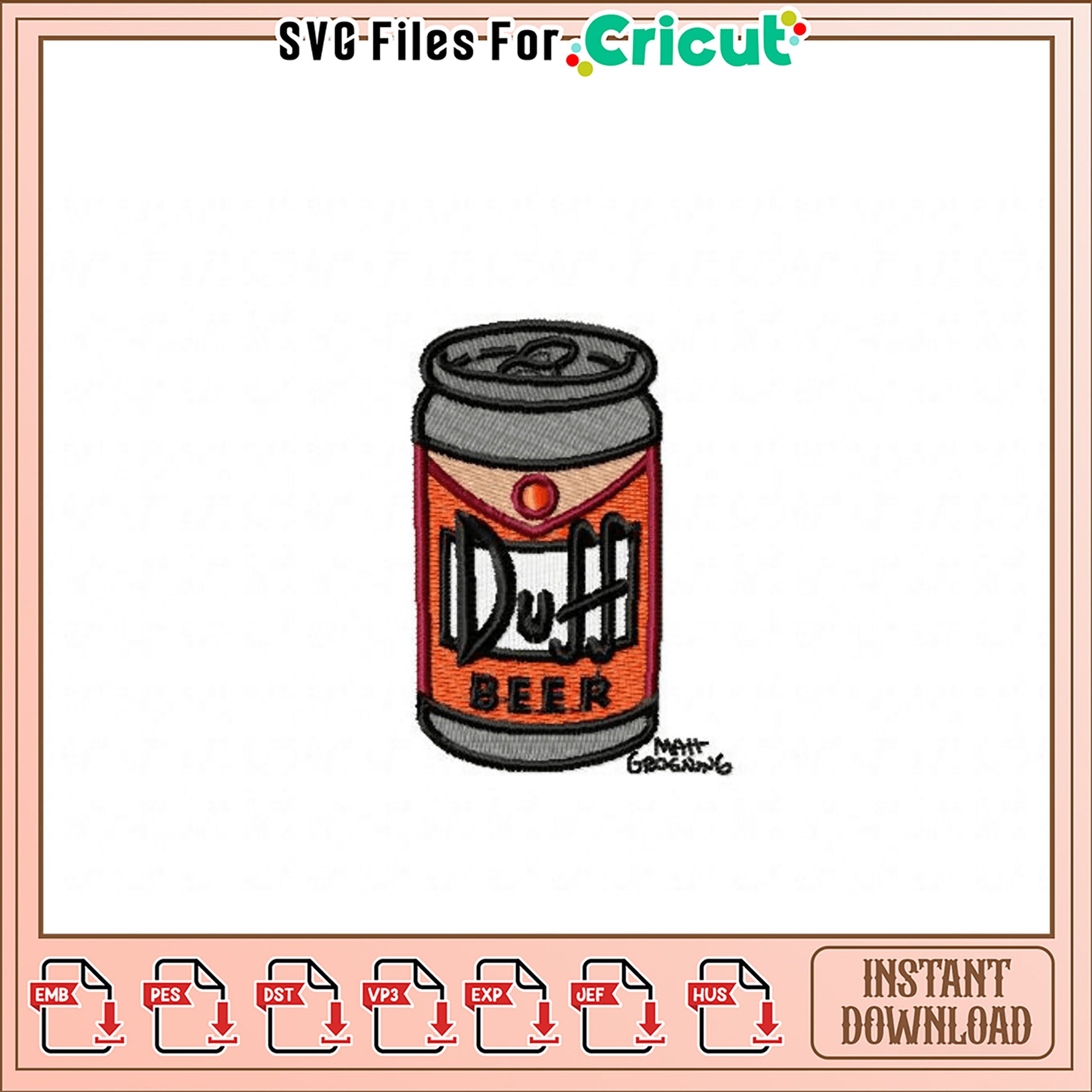Duff Beer Can Embroidery Design Instant Download